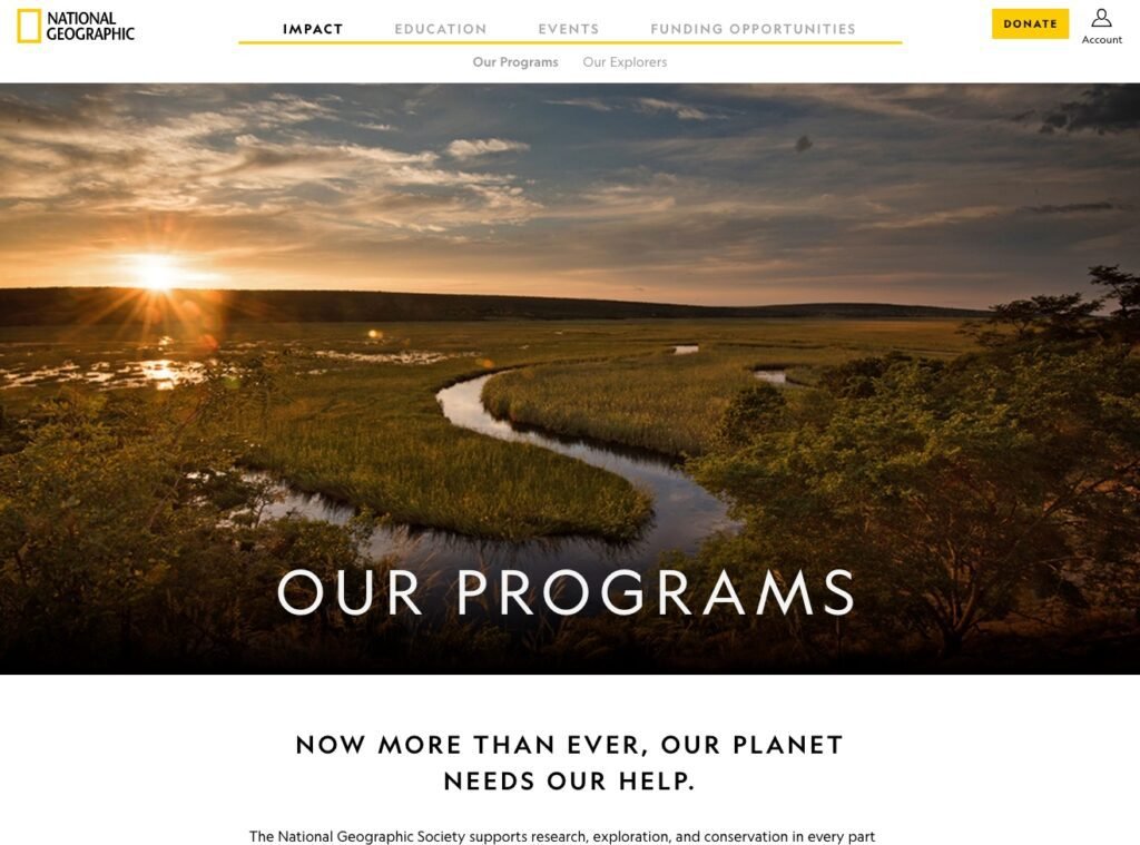 Design esthétique et minimaliste : Capture d'écran du site web en version de bureau de National Geographic